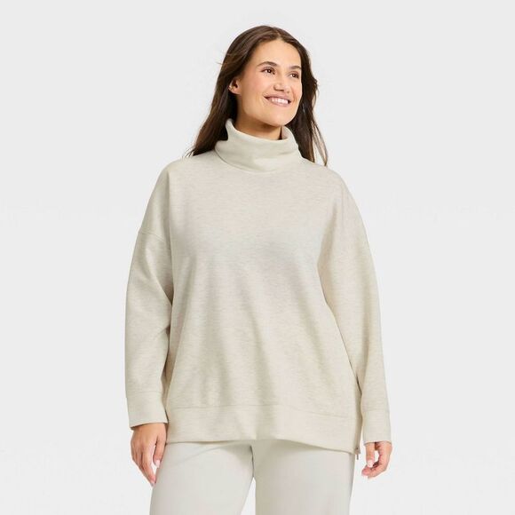 Open Box - All In Motion - Women's Airy Sleek Funnel Neck Sweatshi Cream - Picture 4 of 4